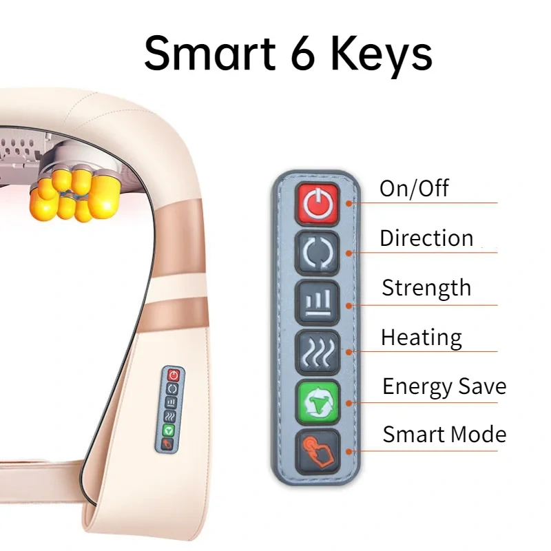 (image for) Electric U Shape Neck Massager Shawl 16 Massage Heads Heating Kneading Back Shoulder Relieve Pain